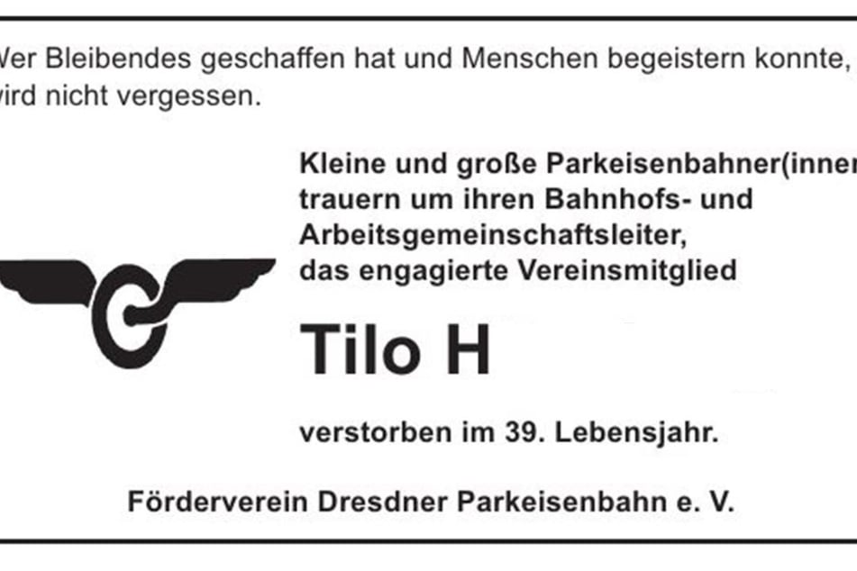Die Fördervereinsverantwortlichen schalteten diese Traueranzeige.