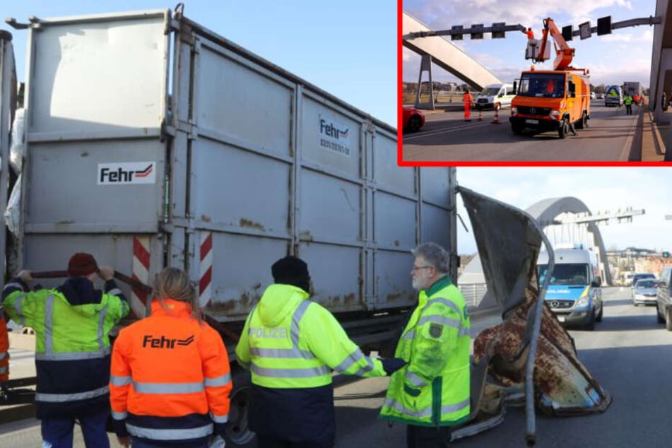Unfall Auf Waldschlosschenbrucke Lkw Container Von Sabine