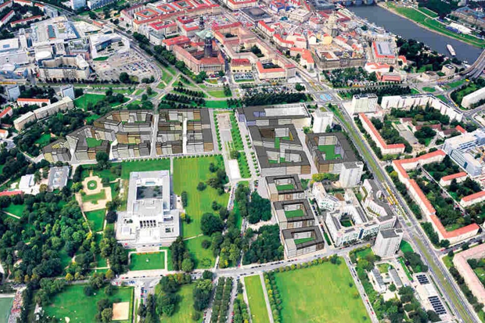 Eine Stadt in der Stadt: So sollen
sich die 3000 Wohnungen entlang
der Lingnerallee verteilen.