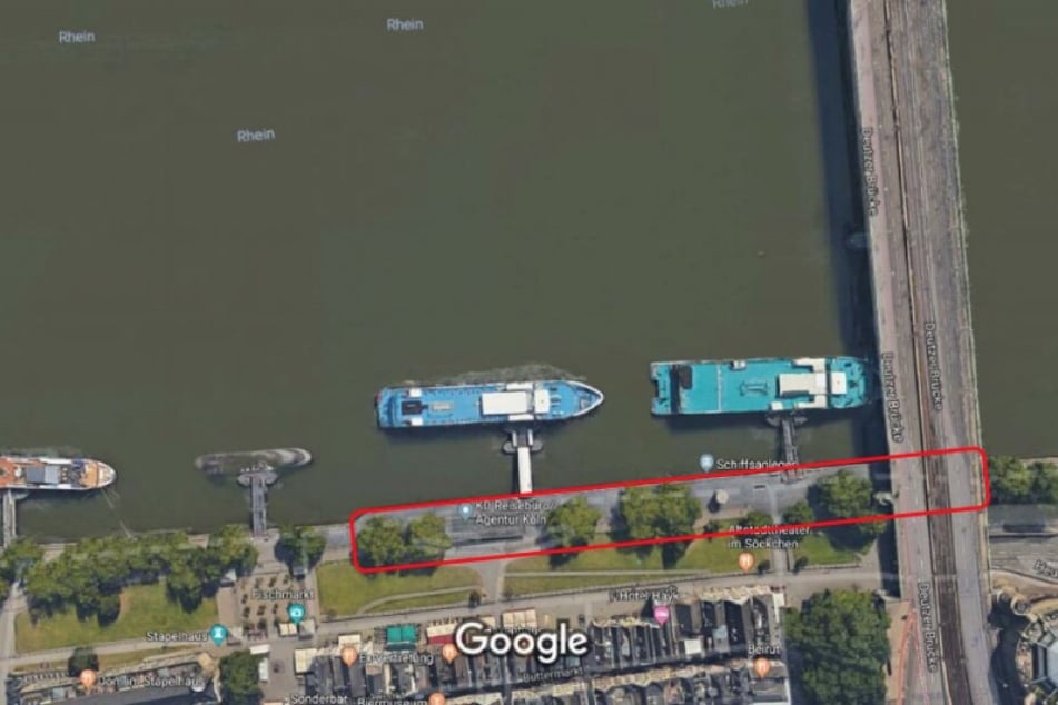 Der Bereich zwischen Fischmarkt und Deutzer Brücke, an dem die freischwingende Betonplatte abgerissen und erneuert werden soll.