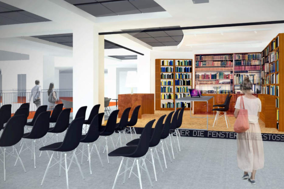 So soll das Arbeitszimmer samt Bücherregalen von Stefan Heym im Tietz aussehen.