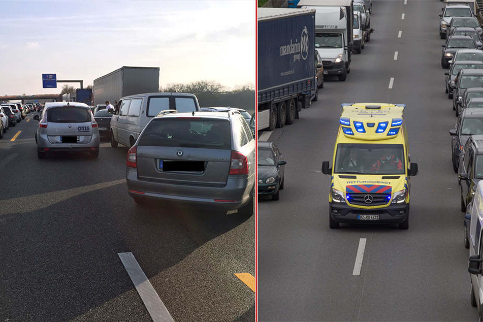 Auf dem linken Bild blockieren Autofahrer die Rettungsgasse. Rechts zeigt die Wunschvorstellung der Rettungskräfte.