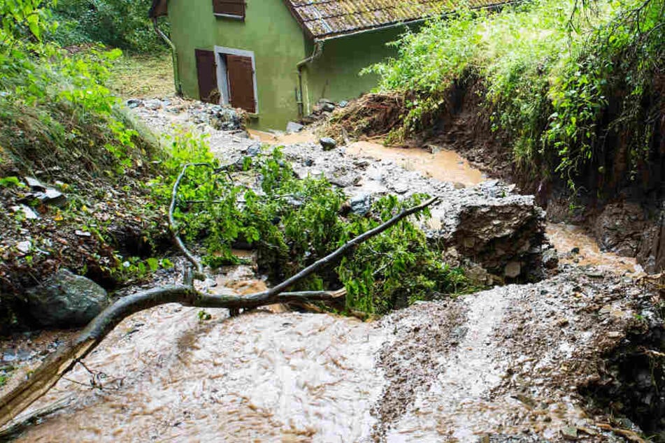 Das Foto zeigt einen Hangrutsch bei Villmar-Aumenau.