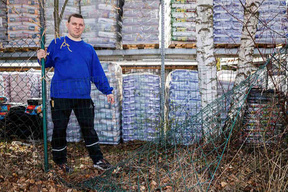 Verkäufer Enrico Harnisch (38) zeigt, wo sich die Diebe aus dem Baumarkt verdrückten.
