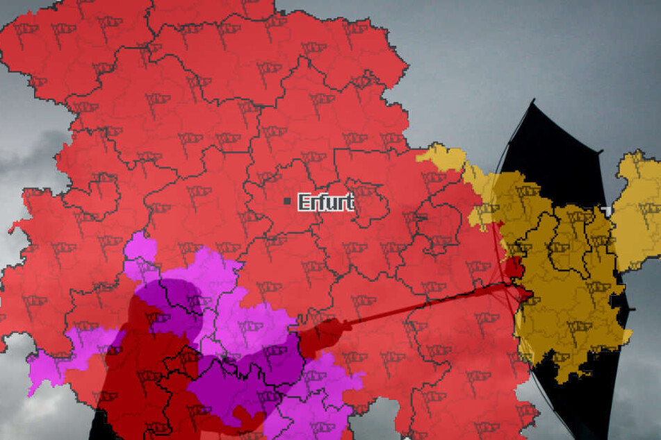 In Thüringen muss mit Sturmböen im 130 Stundenkilometer-Bereich gerechnet werden.
