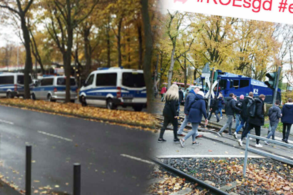 Die Polizei hat Wasserwerfer aufgefahren.
