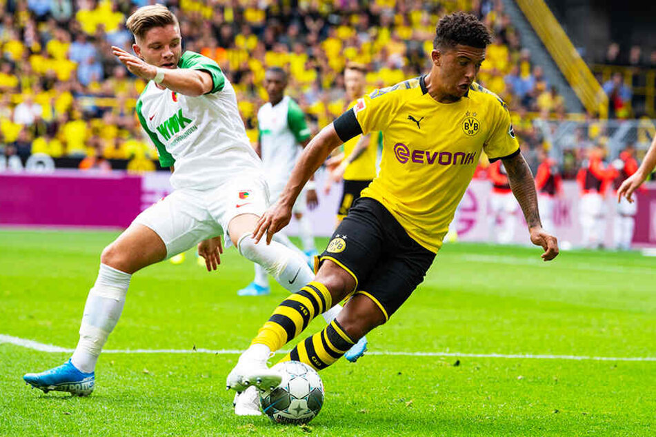 Jadon Sancho (r.) brachte den BVB mit seinem Tor zum 2:1 endgültig auf die Siegerstraße.