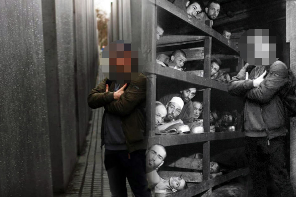 Der lässig posierende Typ steht plötzlich mitten im Vernichtungslager.