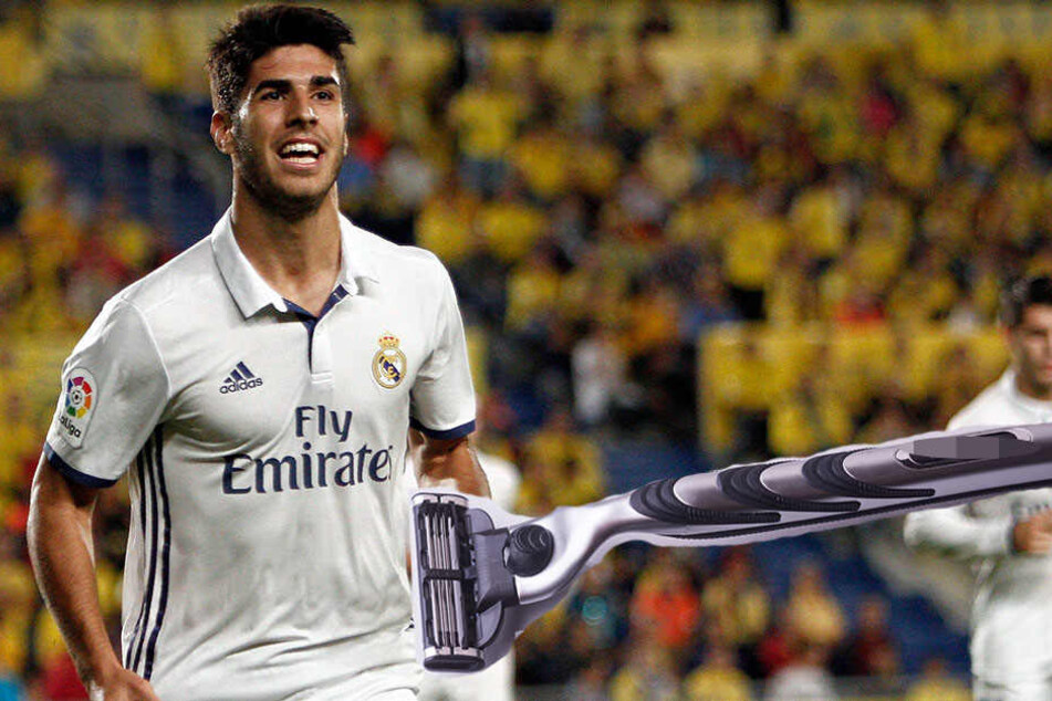 Shooting-Star Marco Asensio (21) hatte sich beim Rasieren weh getan. (Bildmontage)