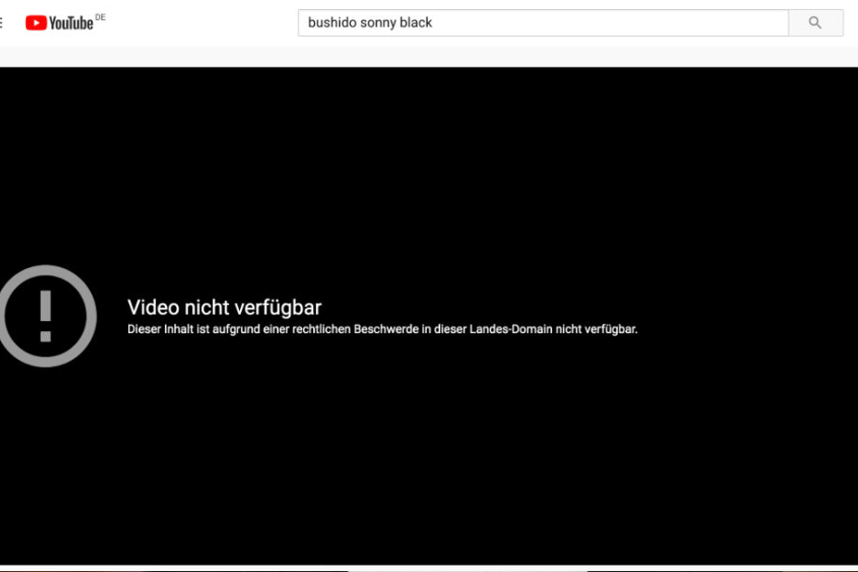 Wer auf YouTube Videos vom Bushido-Album "Sonny Black" sehen will, bekommt nur die Meldung, dass es nicht verfügbar ist.