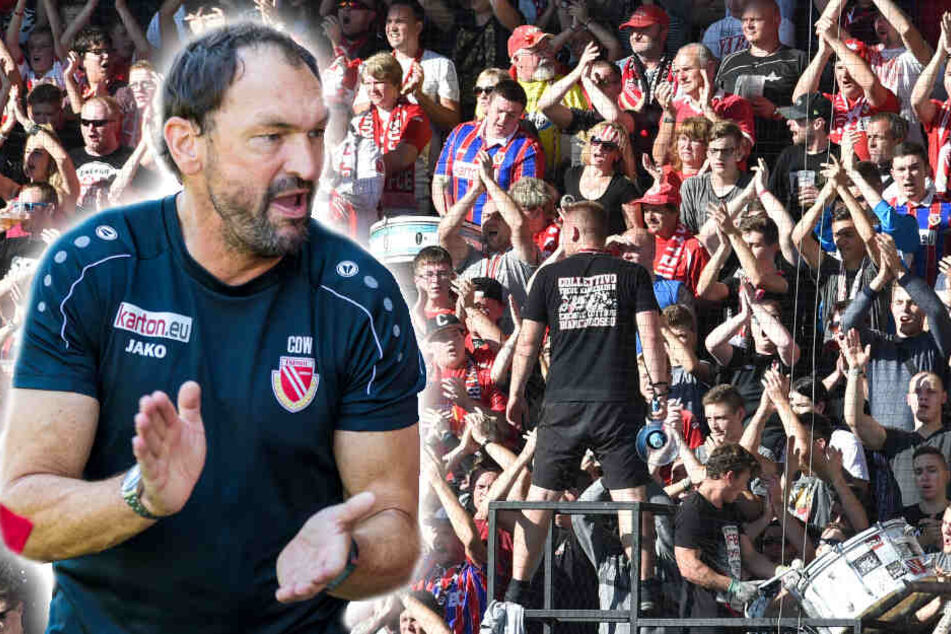 Trainer Claus-Dieter Wollitz ist in Cottbus als emotionaler Energie-Leader sehr beliebt und würde bei anständigen Rahmenbedingungen dem Verein wohl erhalten bleiben. (Bildmontage)