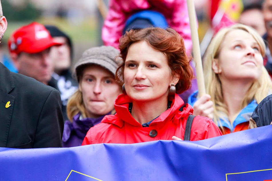 Katja Kipping (Die Linke) war am Samstag in Leipzig auf der Anti-TTIP-Demo.