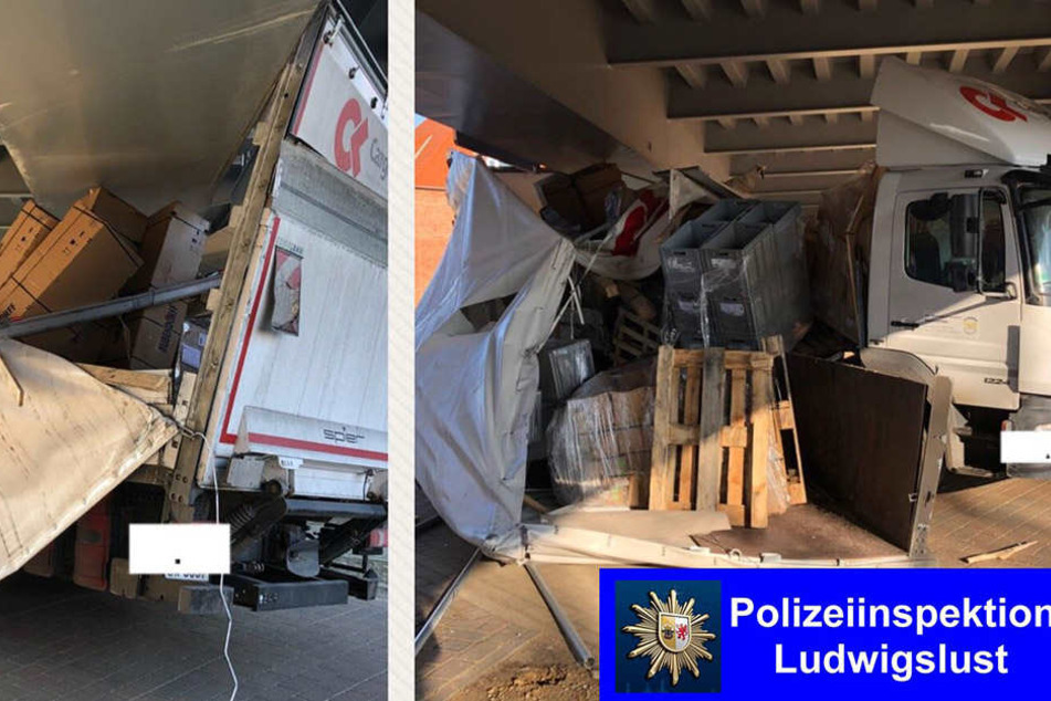 Die Ladung des Lastwagen krachte durch den Unfall auf die Straße.