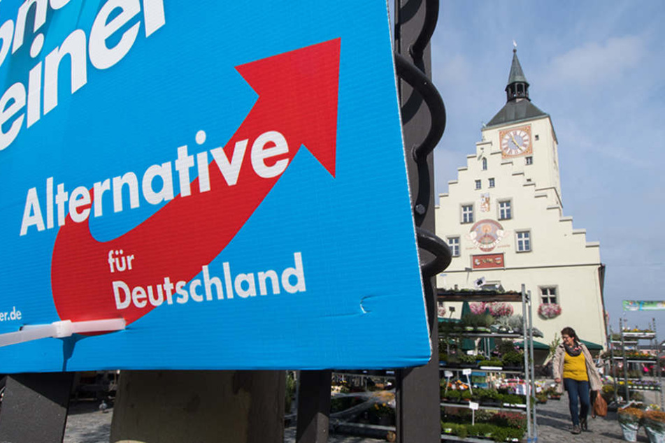 Ein Wahlplakat der AfD hängt am Stadtplatz von Deggendorf (Bayern).