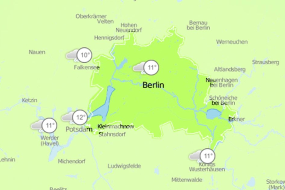 Die Karte von Wetter.de für den kommenden Mittwoch. Doch auch an den übrigen Wochentagen wird sich das Bild nicht ändern.