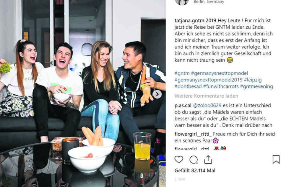 Auf Instagram postet Tatjana ein Foto - darauf sieht sie superglücklich aus. Und hält Händchen mit Male-Model Mario aus Folge 9 (r.). Mehr wird dazu erst mal nicht verraten ...