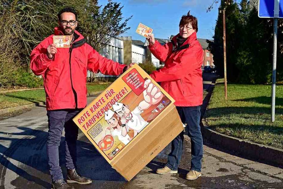 Gegen Billiglöhne: Die Gewerkschafter Thomas Lißner (37) und Ute Leibner (60)
bei Bäcker Möbius.