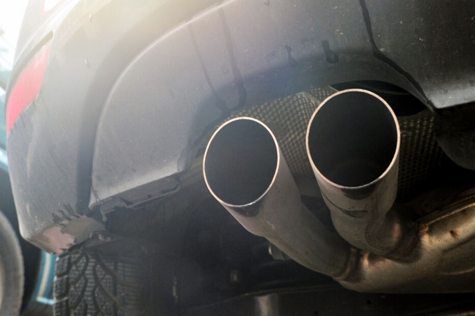 Das Archivbild zeigt den Blick auf die Auspuffrohre eines Diesel-Autos.