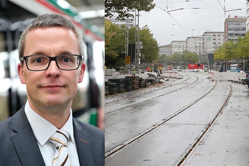 Links: Mathias Korda (39) vom VMS ist einer der Chefs des Zenti-Umbaus. Rechts: Blick in die Straße der Nationen: Hier soll ab dem 23. Oktober alles frei
sein.