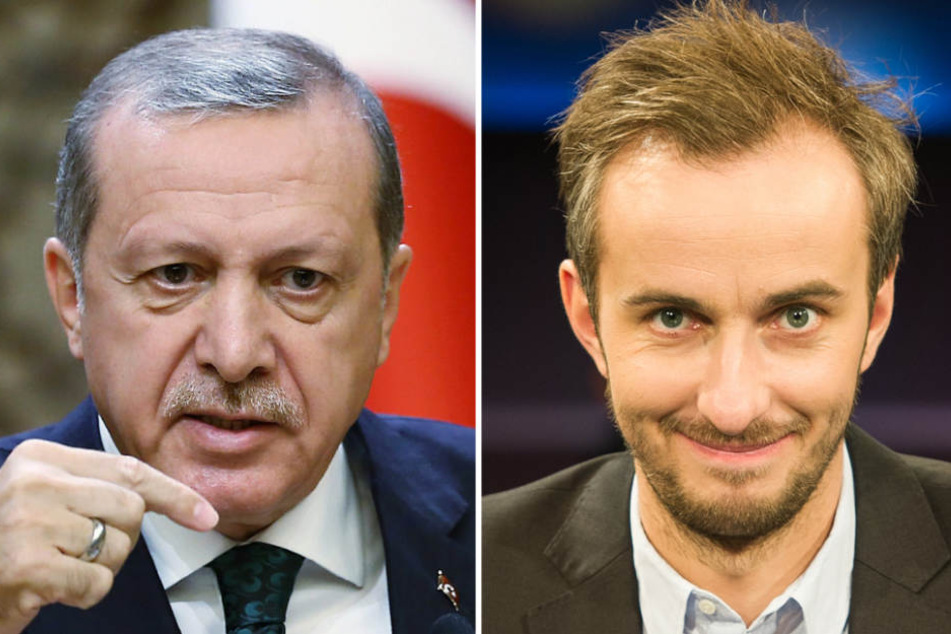 Wegen seines Schmähgedichts gegen Erdogan (links) sollte Böhmermann (rechts) Besuch von den Schlägern der Osmanen bekommen. (Archivbild)