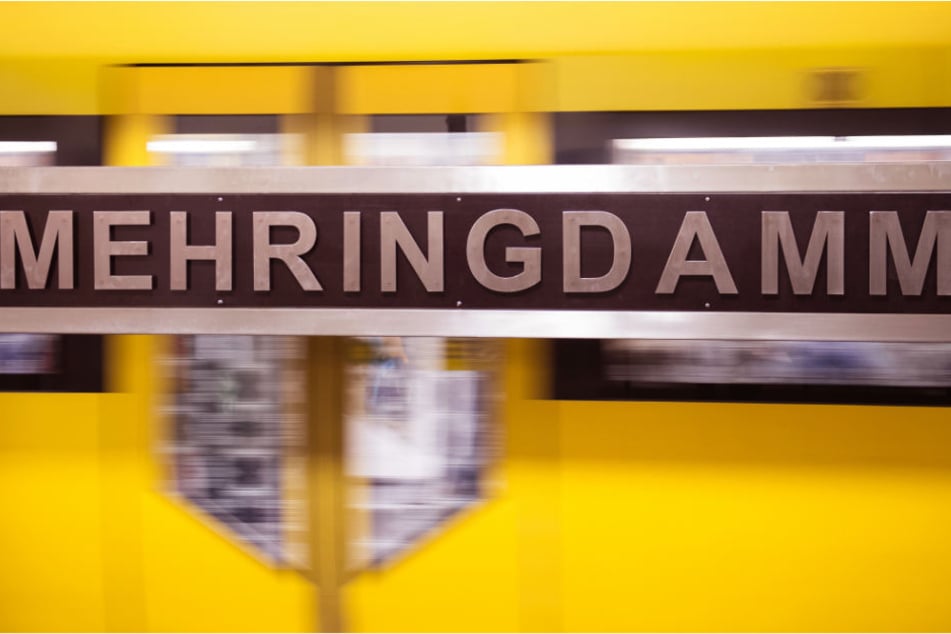 Ein Zug hält im U-Bahnhof Mehringdamm.