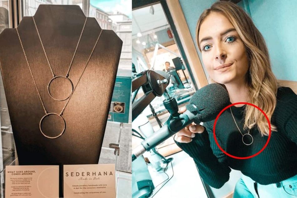 Hannah trägt ihre Halskette natürlich auch selbst.