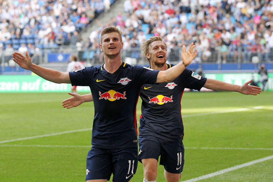 Neben Emil Forsberg (hinten) soll der FC Liverpool jetzt auch konkretes Interesse an Timo Werner bekundet haben.