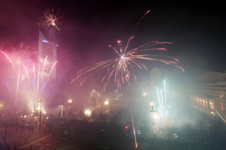 Feuerwerk auf dem Augustusplatz, Silvester 2019.