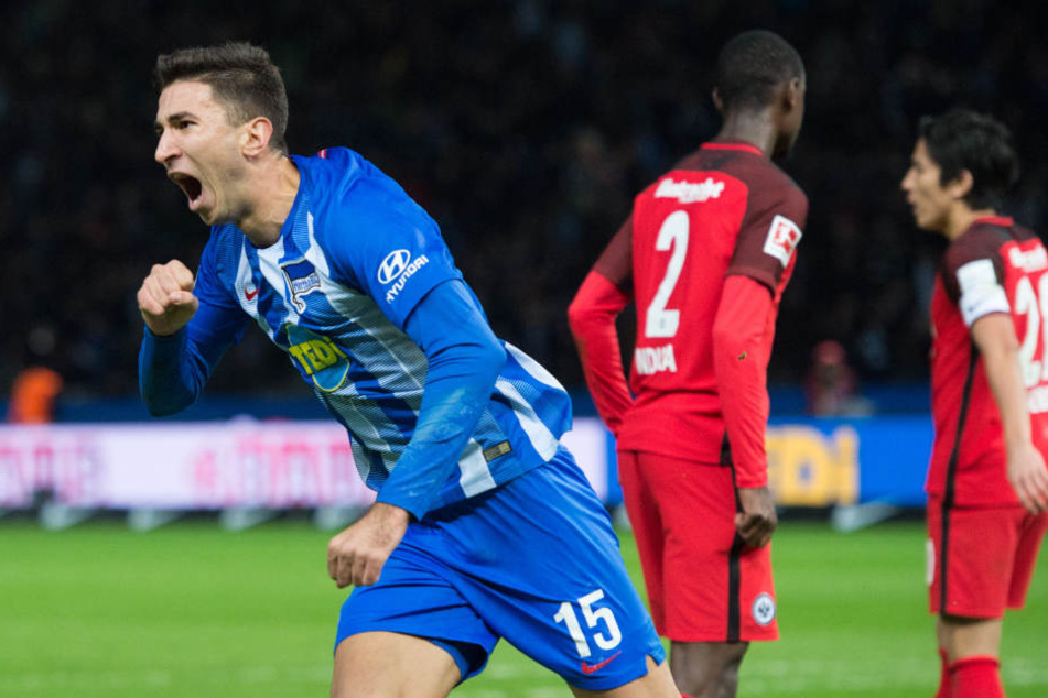 Berlins Marko Grujic (Li.) erzielte das entscheidende 1:0 per Kopf.