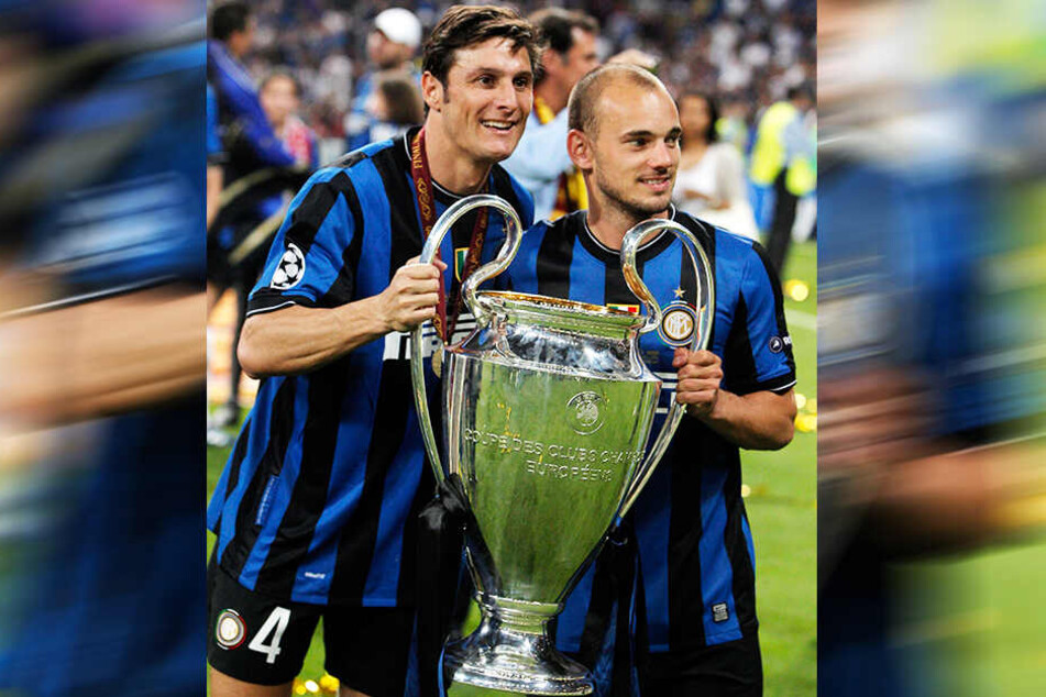 Wesley Sneijders (r.) größter sportlicher Moment: Mit Inter Mailand schlug er 2010 im Finale der Champions League den FC Bayern München mit 2:0.