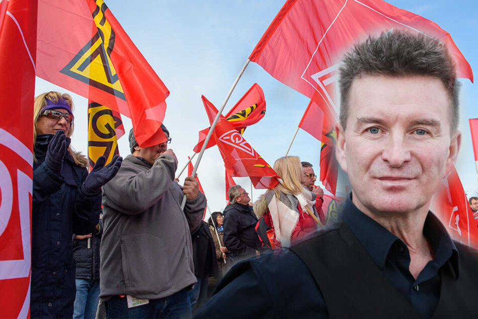 "Wir werden bis zur dritten Verhandlungsrunde den Druck weiter erhöhen", kündigt Bernd Kruppa (r.) von der IG Metall Leipzig an.