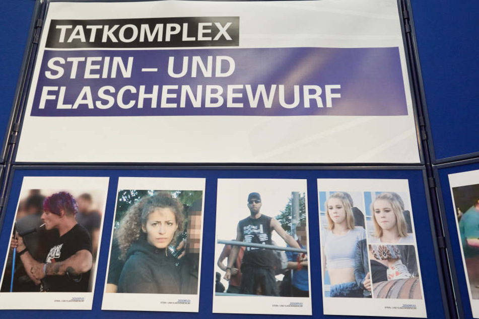 Fahndungsbilder der Polizei aus dem "Tatkomplex Stein-und Flaschenbewurf". Insgesamt wurden über 100 Fotos veröffentlicht.