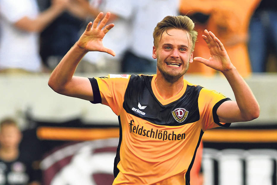 Immer wieder Grund zum Jubel hatte Lucas Röser. Schon fünf Treffer hat der Ex-Großaspacher in dieser Saison erzielt und ist damit Dynamos bester Torschütze.