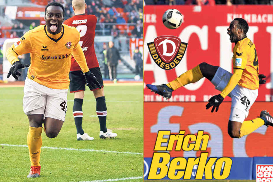 Zunge raus! So bejubelte Erich Berko in Nürnberg seinen ersten Treffer für Dynamo.
