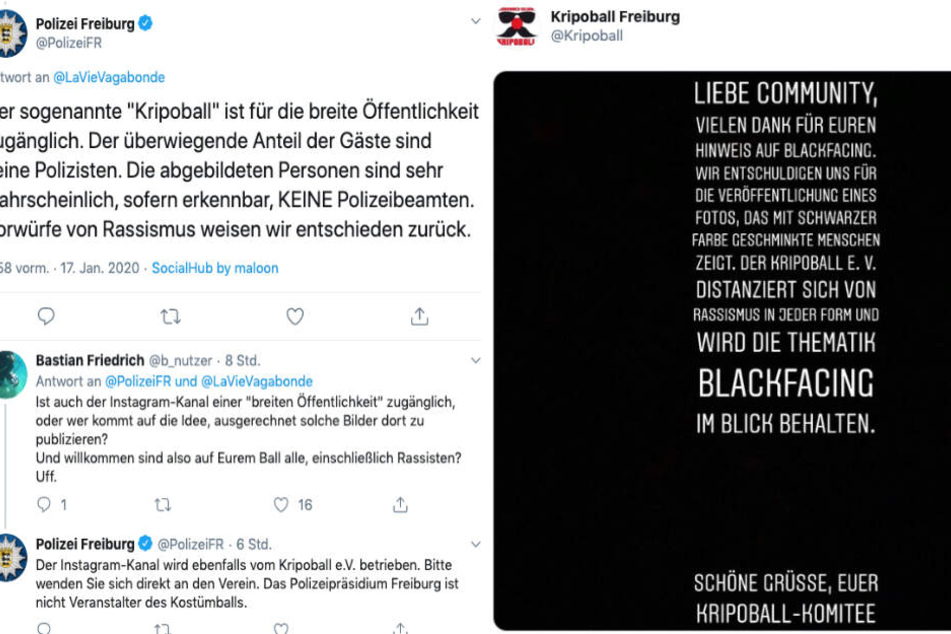 Die Polizei Freiburg und das Komitee des Kripoballs entschuldigten sich auf Twitter für die Veröffentlichung des Fotos. (Montage Screenshots)