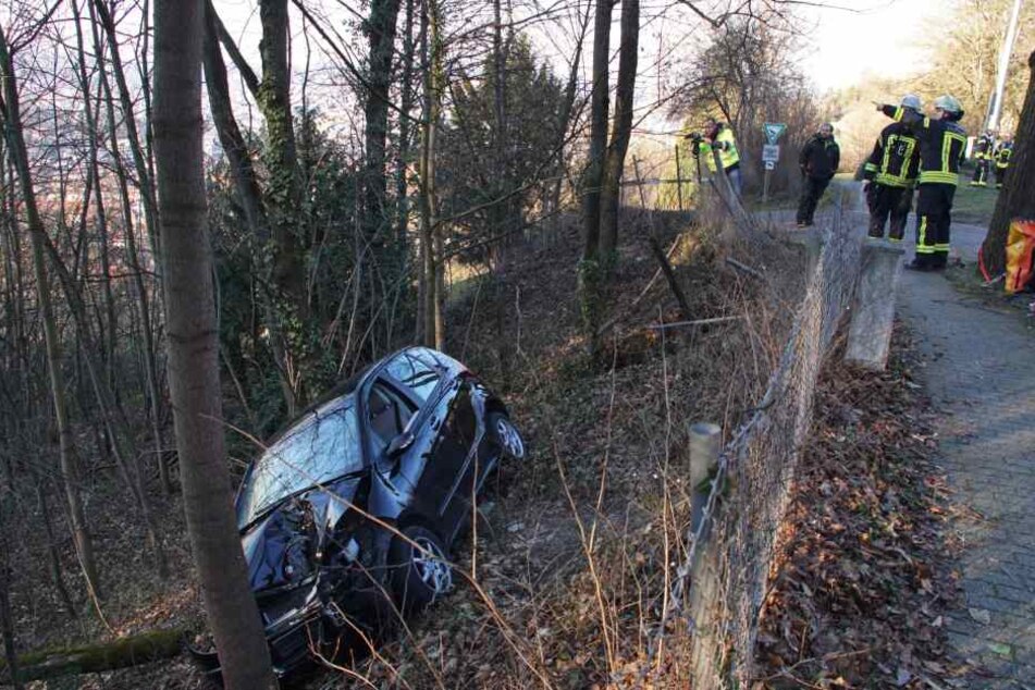 Zum Glück, will man sagen, hat dieser Baum einen schlimmeren Absturz verhindert.
