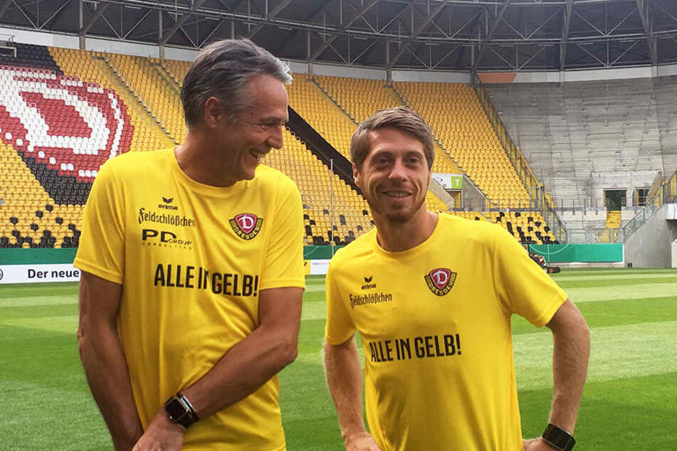 Die Stimmung am Freitag war bei Trainer Uwe Neuhaus und Andreas "Lumpi" Lambertz richtig gut.