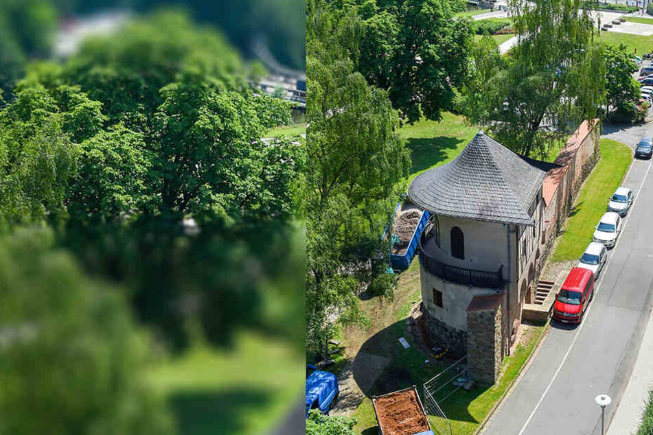 Der Pulverturm in Zwickau, letztes sichtbares Zeugnis der einstigen Stadtbefestigung, wird derzeit saniert.