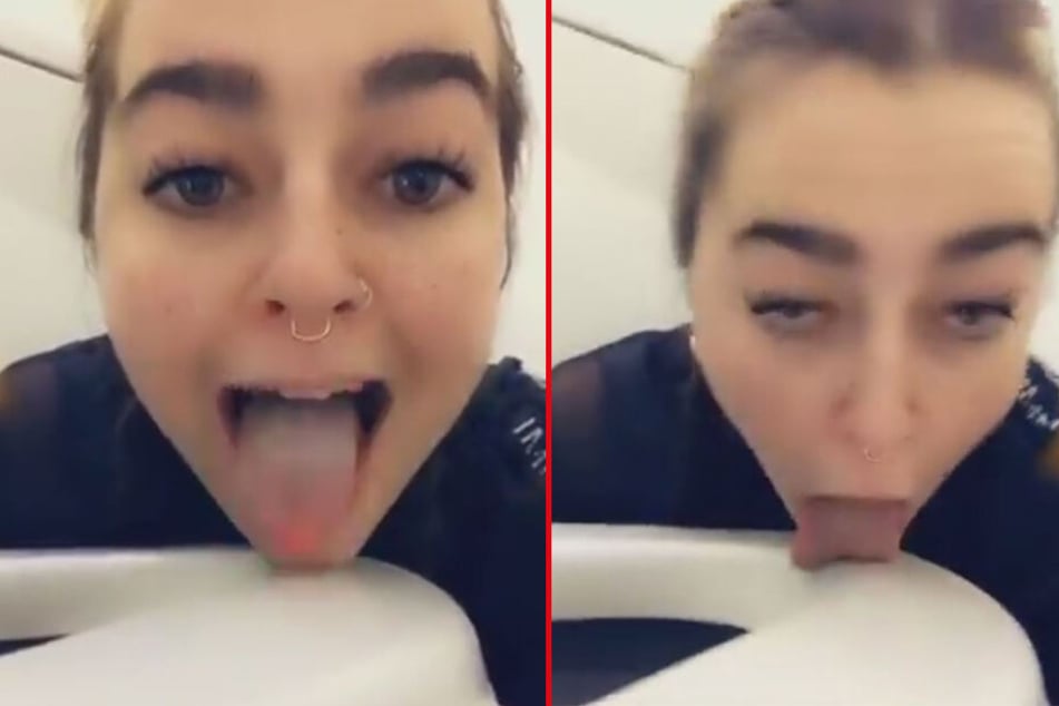 Ekelhaft! Auf dem Video ist zu sehen, wie die US-Amerikanerin den Toilettensitz abschleckt.