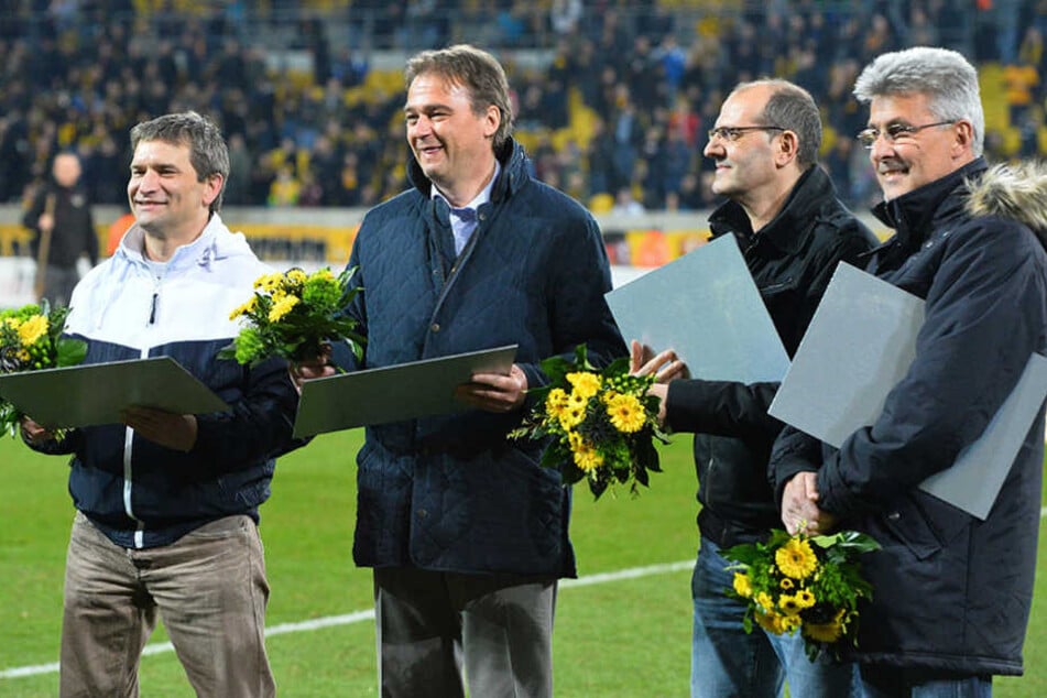 "Klassentreffen" von Dynamos
Bundesliga-Profis: Andreas Diebitz, Steffen Büttner, Sergio Allievi und René Müller (v.l.n.r.).