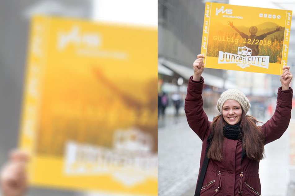 Jasmin Schenke (18) ist erste Besitzerin des neuen Junge-Leute-Tickets des VMS. Sie pendelt als Azubi zur Bankkauffrau täglich von Limbach-Oberfrohna nach Chemnitz und zurück.