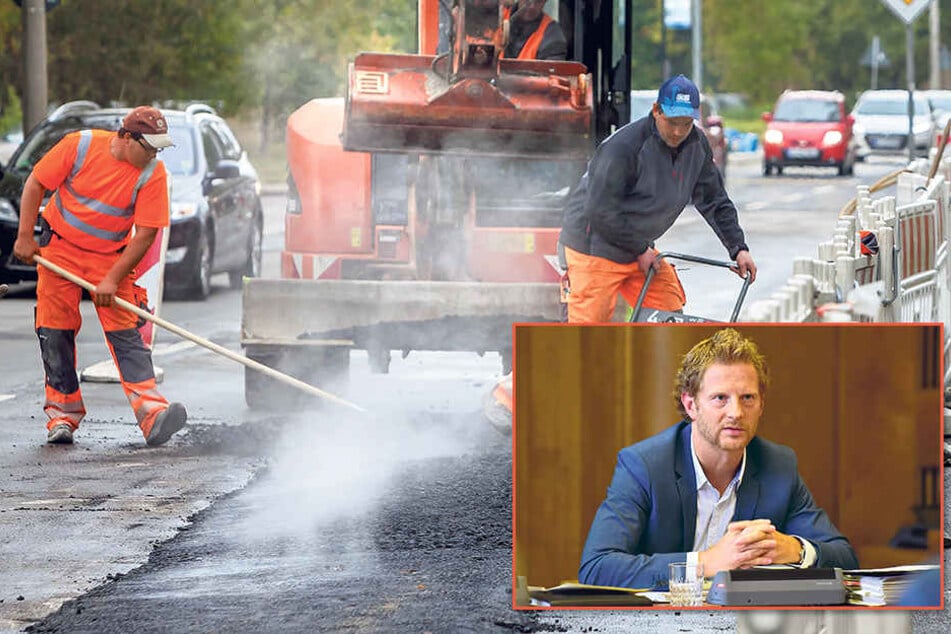 450 Meter der Wolgograder Allee werden saniert. Trotzdem verschlechtert sich der Straßenzustand seit Jahren. Baudezernent Michael Stötzer (44, Grüne, kl.F.).