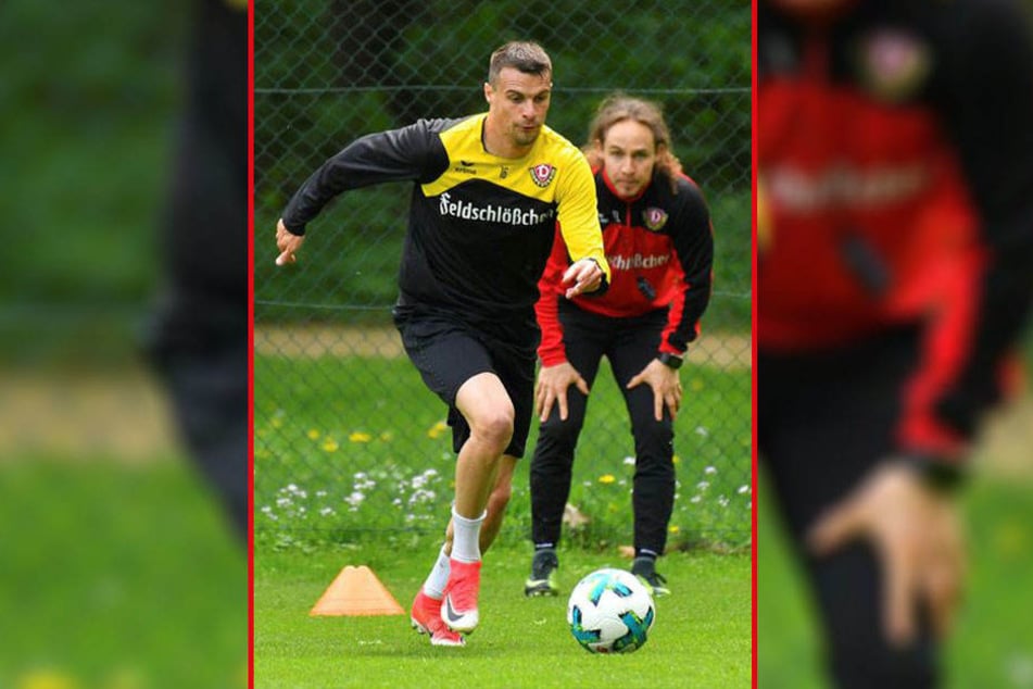 Philip Heise (l.) im Reha-Training nach seiner Knie-OP mit Physio-Trainer Tobias Lange.