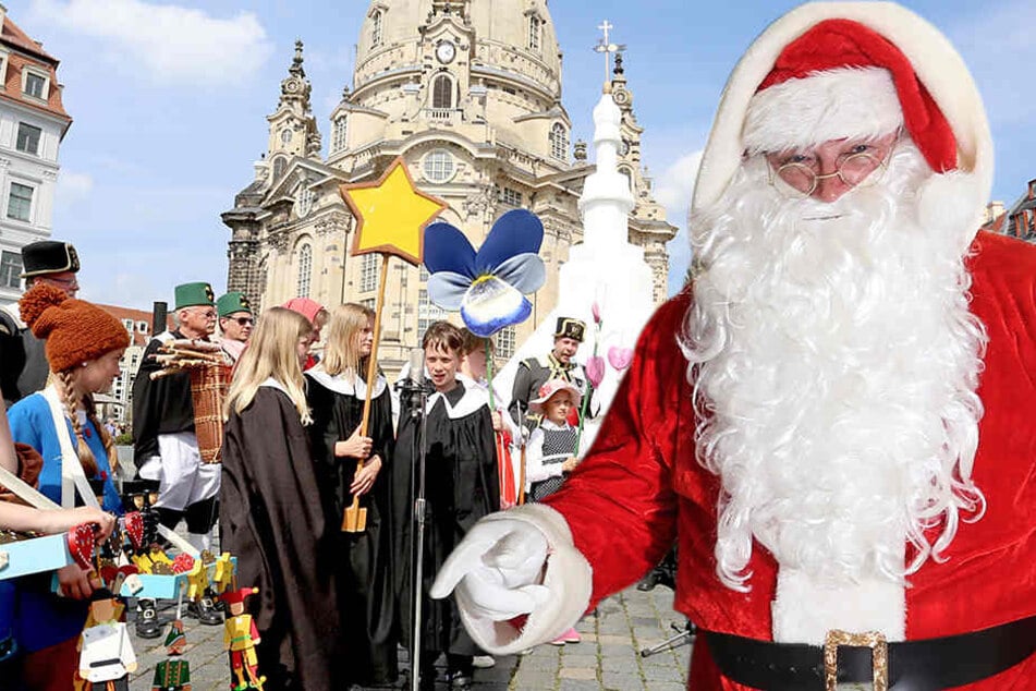 Volles Programm: Die Seiffener Männelmacher warben am Freitag auf dem Neumarkt in Dresden für die schönste Zeit des Jahres - die Weihnachtszeit.