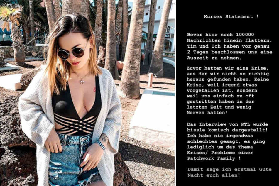 Denisé Kappés gab auf Instagram ein Statement ab, wie es um die Beziehung zu Tim steht. (Bildmontage)