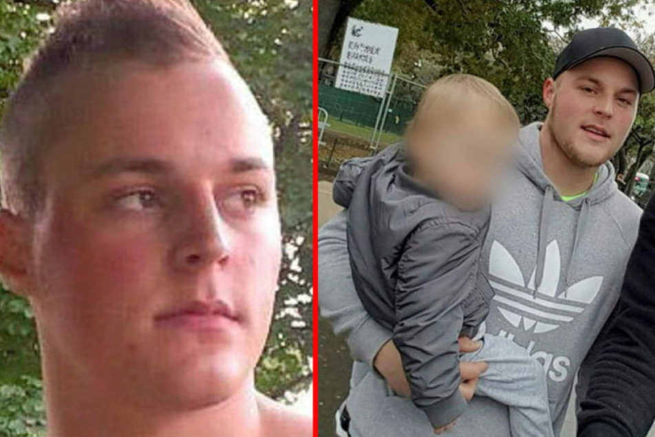 Der gesuchte Dominik Riedl. Rechts mit Sohn Luca auf einem Bild, das während der Flucht entstanden ist.