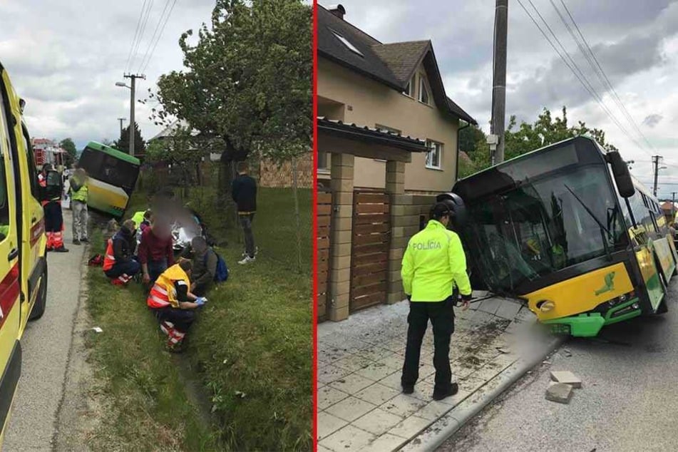 Von der Polizei veröffentlichte Fotos zeigen den schwer beschädigten Linienbus.