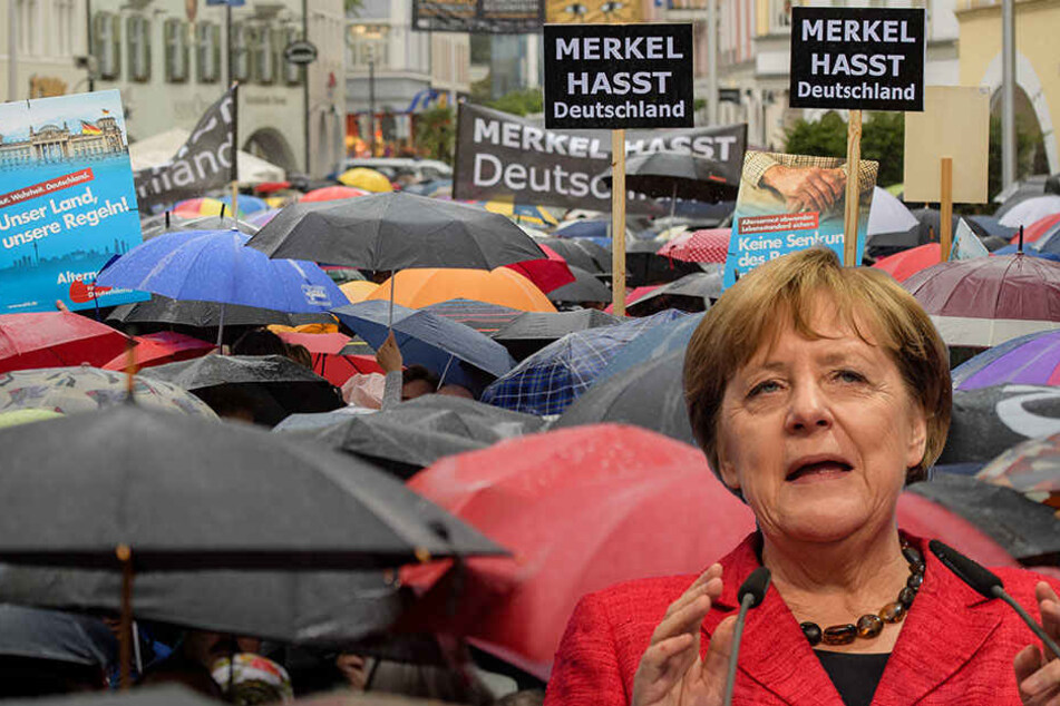 Bei einer Kundgebung in Rosenheim wurde ein Auftritt Angela Merkels auch von AfD-Leuten gestört.