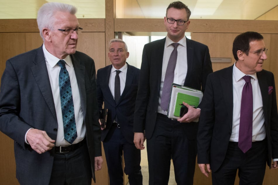 Wegen des Reform-Zoffs gab es am 24. Januar ein Spitzentreffen von (v.l.): Ministerpräsident Winfired Kretschmann, Innenminister Thomas Strobl, Grünen-Fraktionschef Andreas Schwarz und CDU-Fraktionsvorsitzendem Wolfgang Reinhart.