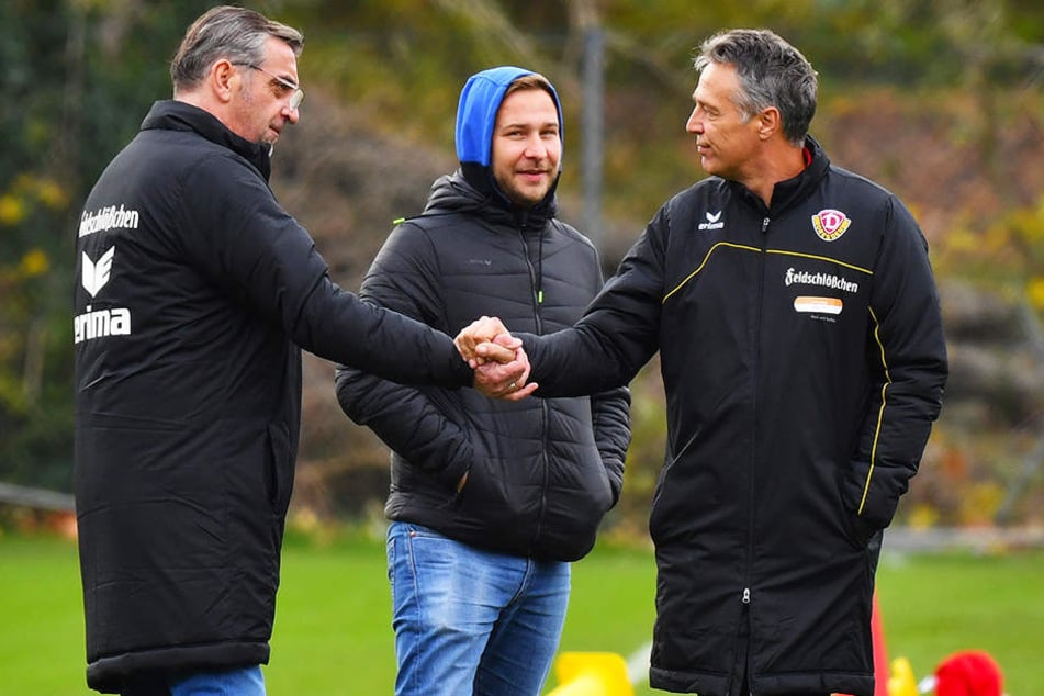 Sport-Geschäftsführer Ralf Minge (v.l.), Pressesprecher Henry Buschmann und Ex-Trainer Uwe Neuhaus.